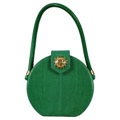 Vintage CHRISTIAN LACROIX Logo Sun Green Leather Top Handle Rigid Bag