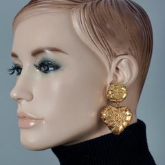 Vintage CHRISTIAN LACROIX Logo Textured Heart Dangling Earrings