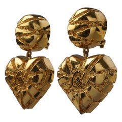 Vintage CHRISTIAN LACROIX Logo Textured Heart Dangling Earrings