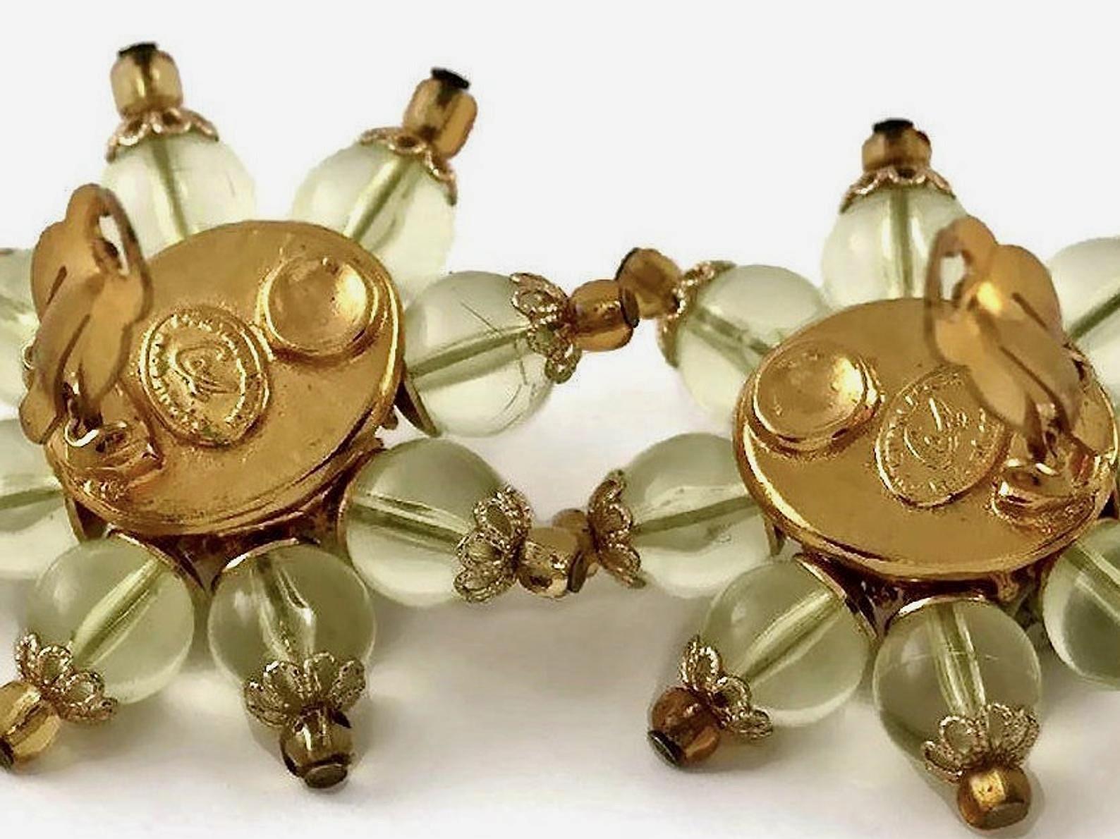 Vintage CHRISTIAN LACROIX Lucite Flower Bead Cabochon Earrings 6