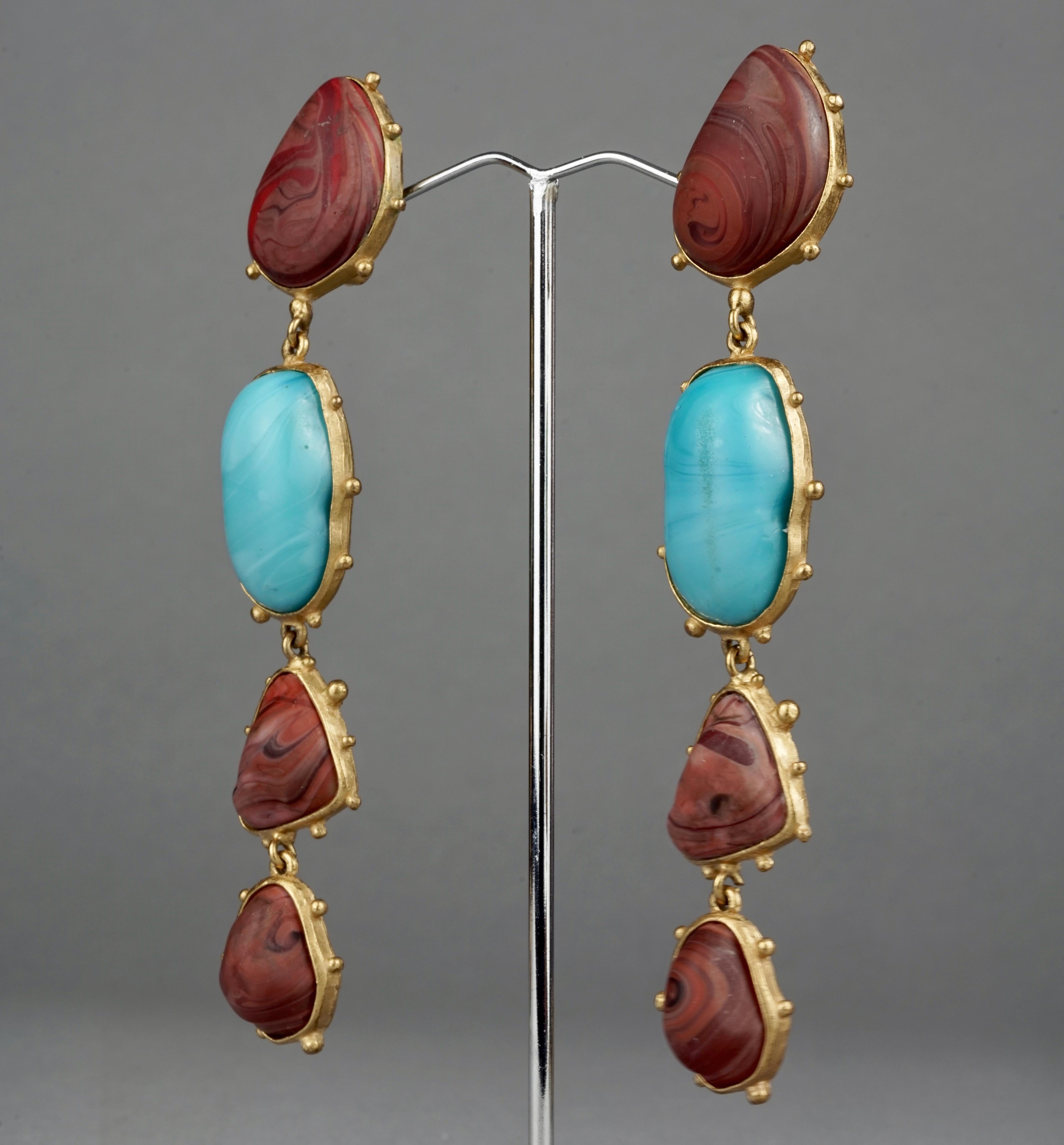 Vintage CHRISTIAN LACROIX Marble Turquoise Brown Dangling Earrings For Sale 1