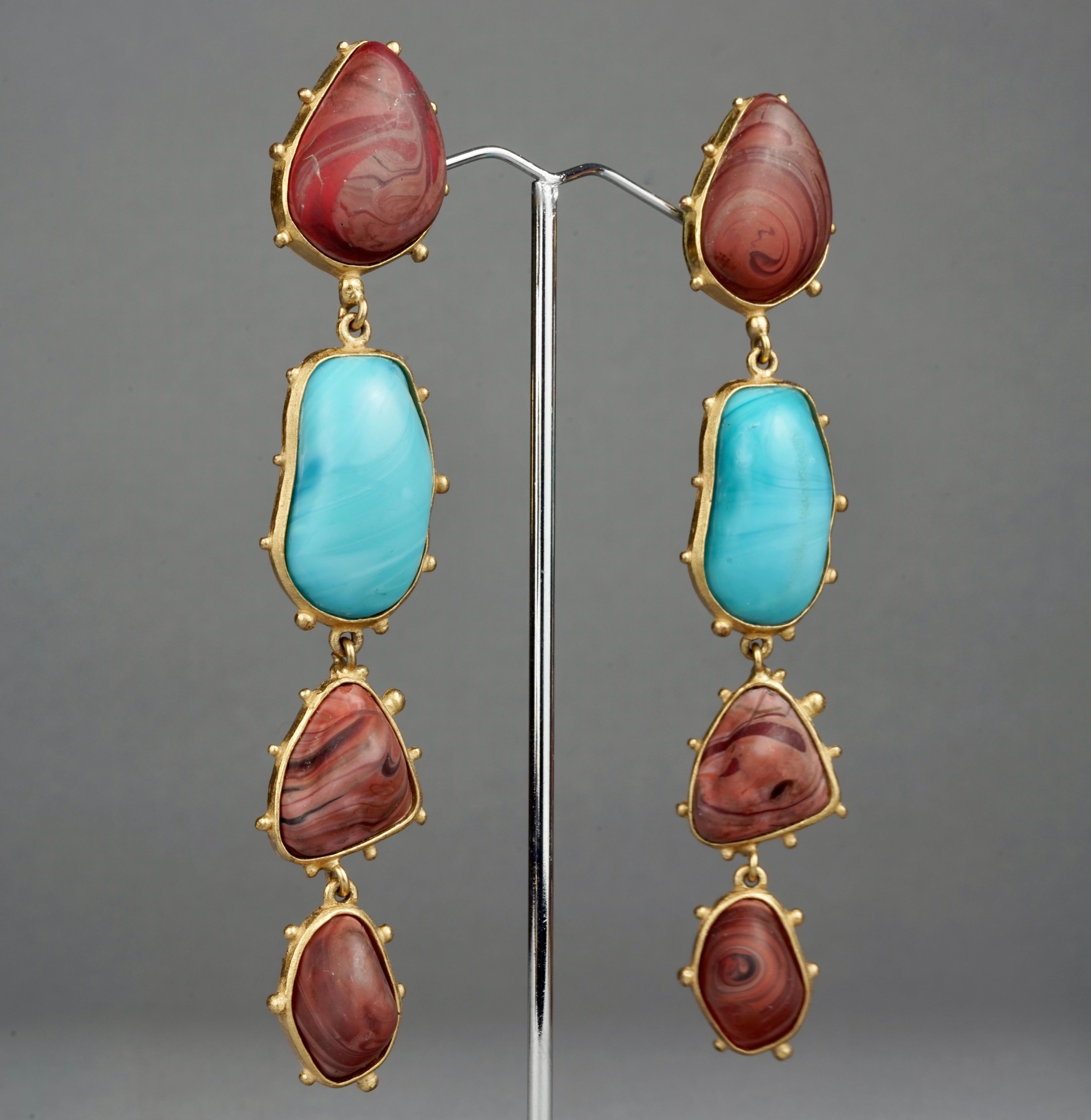 Vintage CHRISTIAN LACROIX Marble Turquoise Brown Dangling Earrings For Sale 2