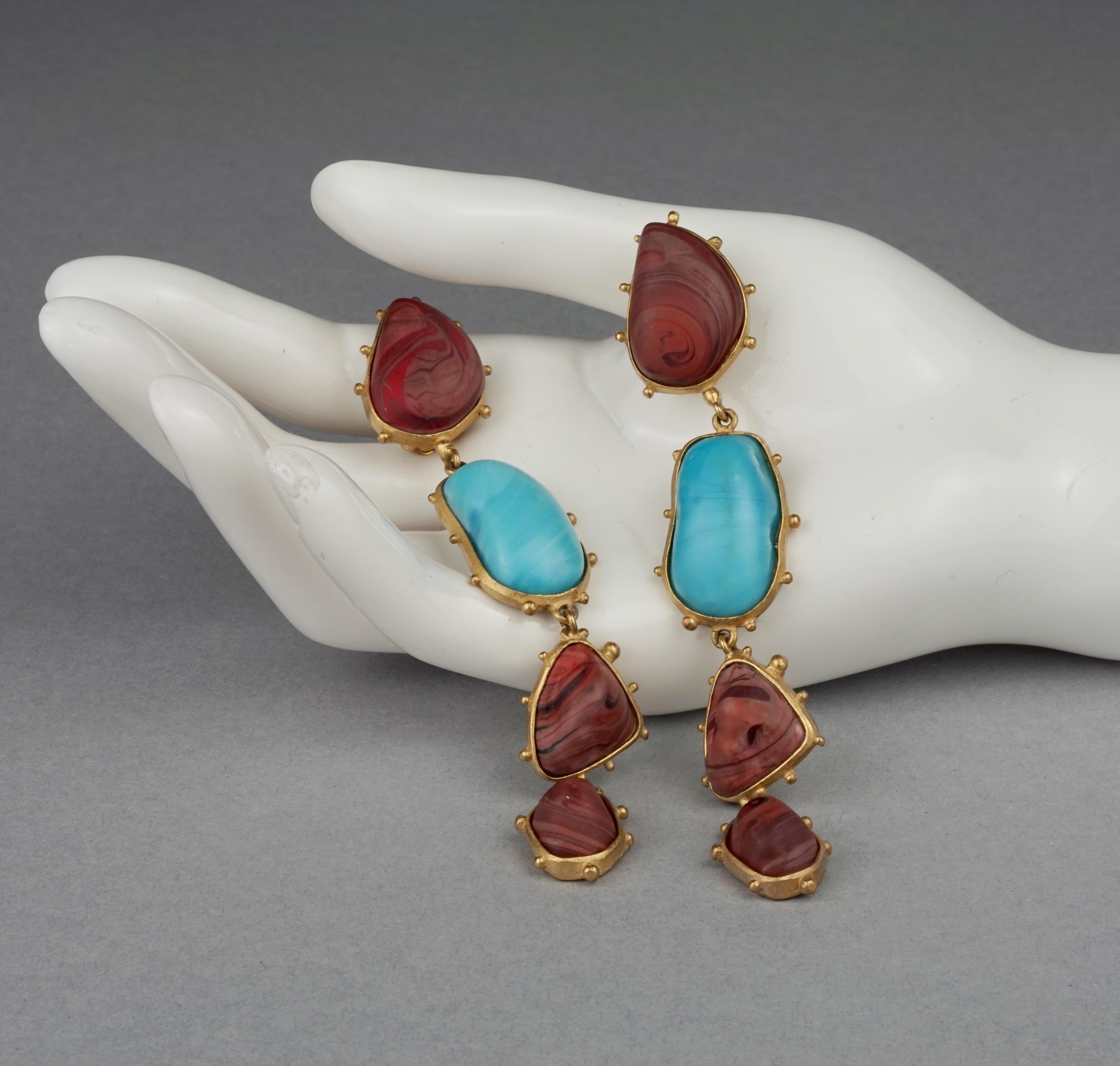 Vintage CHRISTIAN LACROIX Marble Turquoise Brown Dangling Earrings For Sale 3