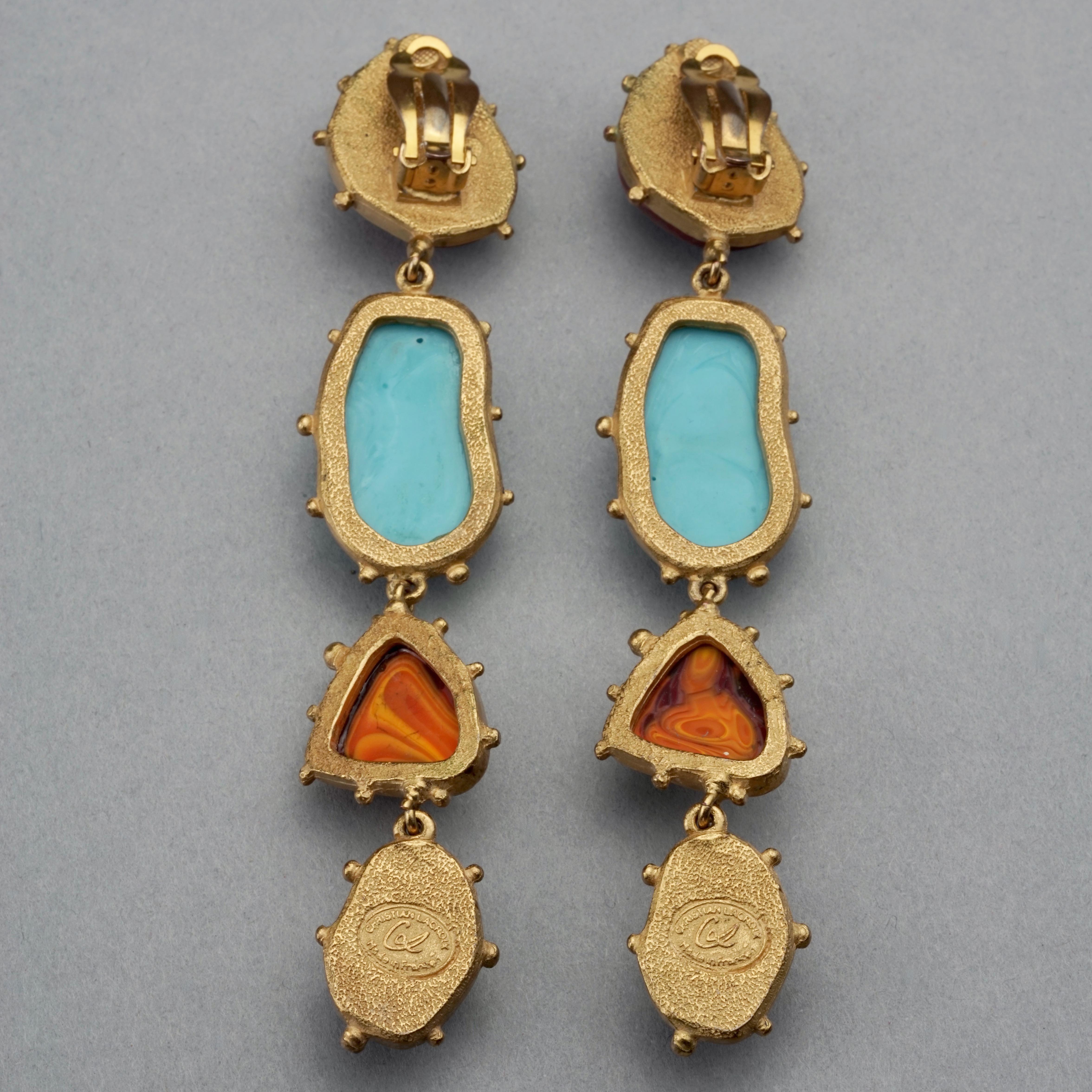 Vintage CHRISTIAN LACROIX Marble Turquoise Brown Dangling Earrings For Sale 4