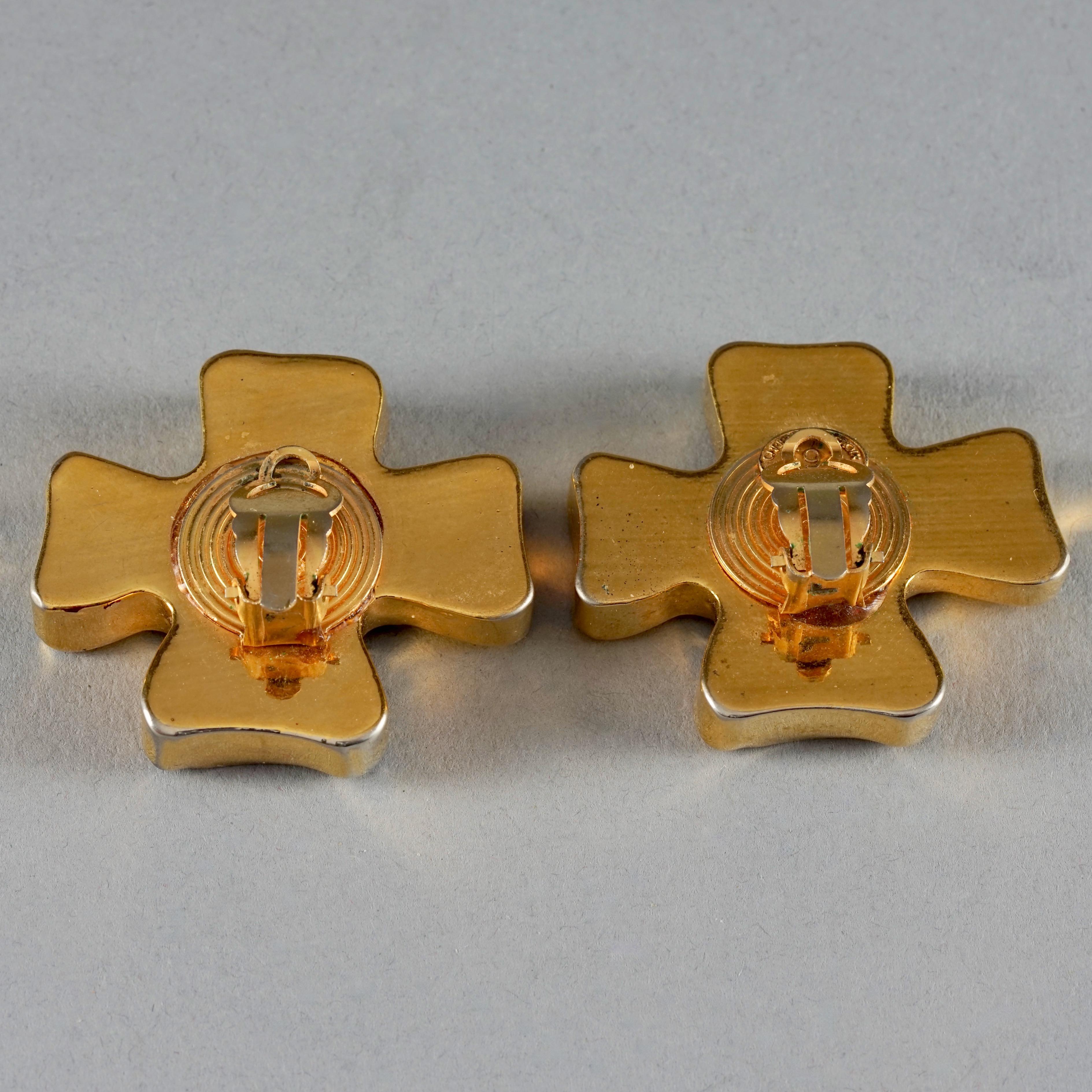 Vintage CHRISTIAN LACROIX Massive Cross Gold Earrings For Sale 6