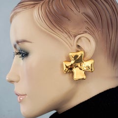 Vintage CHRISTIAN LACROIX Massive Cross Gold Earrings