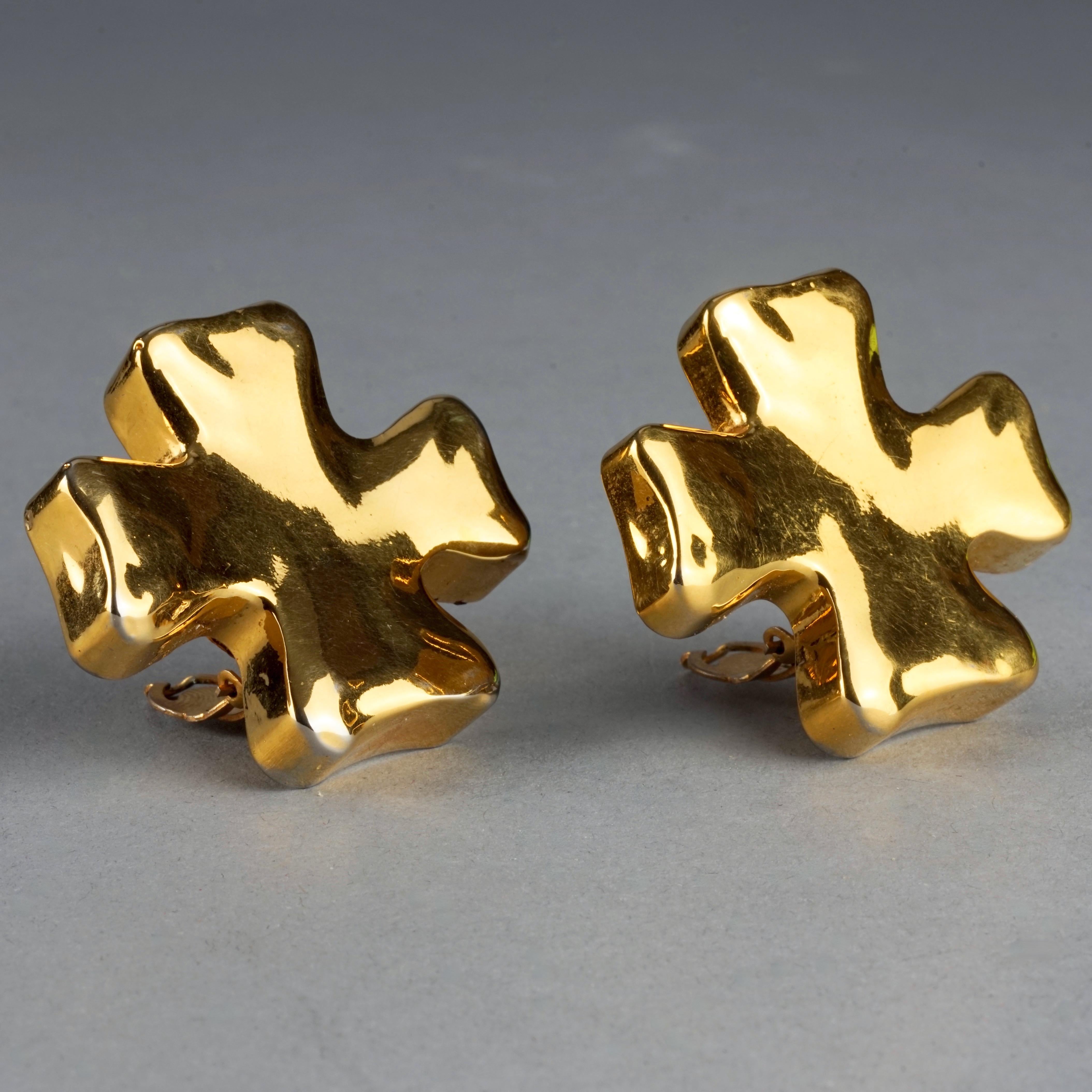 Women's Vintage CHRISTIAN LACROIX Massive Cross Gold Earrings For Sale