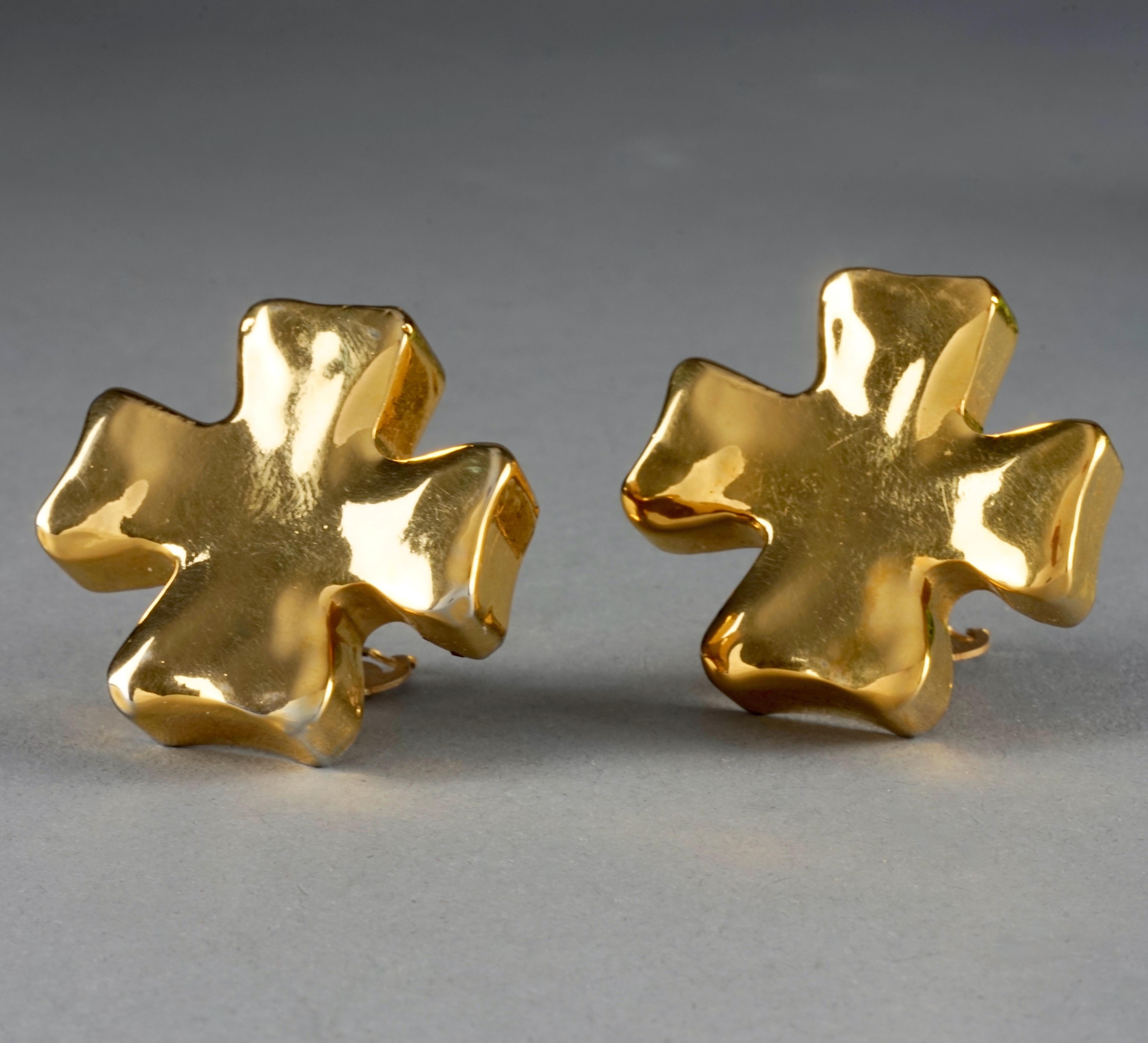 Vintage CHRISTIAN LACROIX Massive Cross Gold Earrings For Sale 1