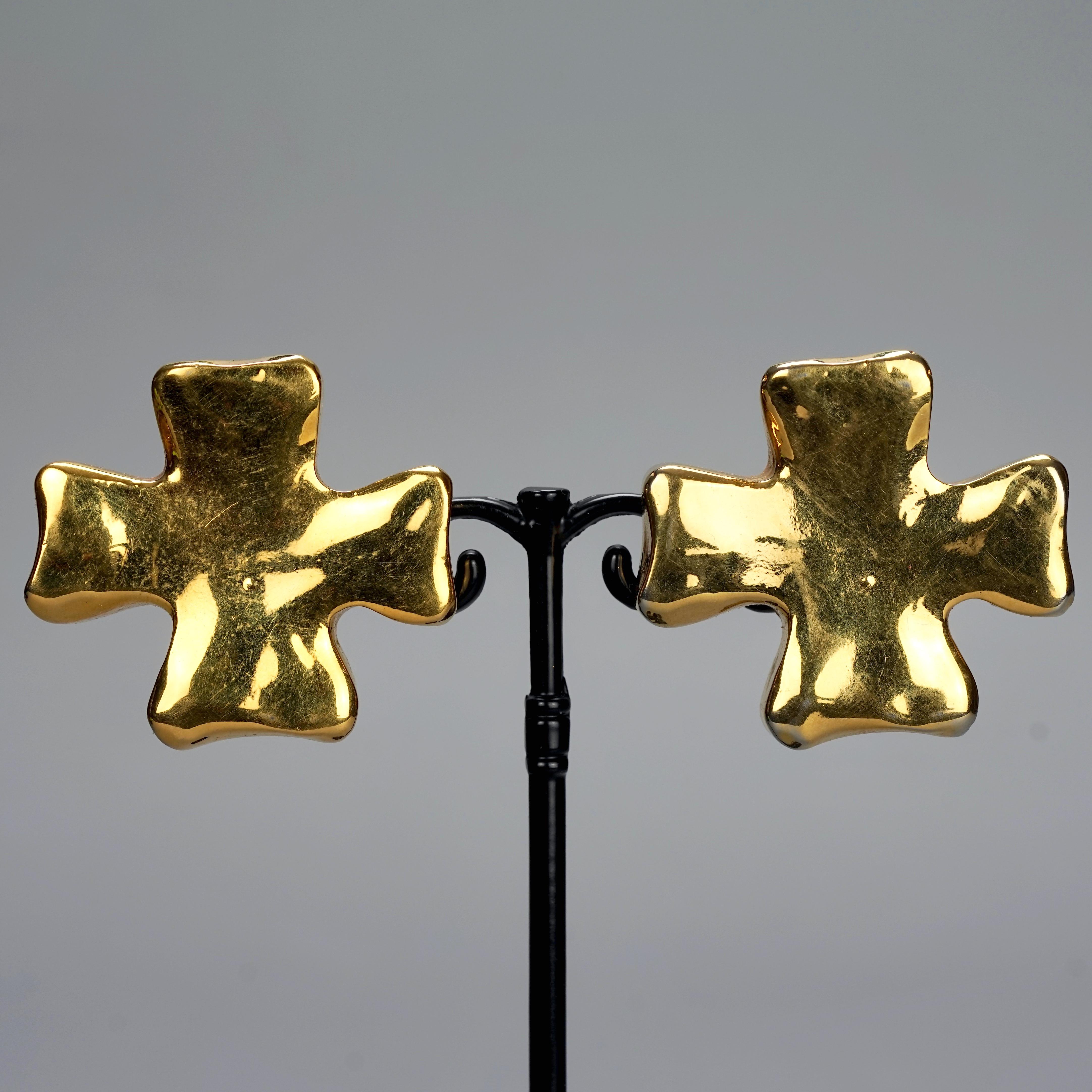 Vintage CHRISTIAN LACROIX Massive Cross Gold Earrings For Sale 2