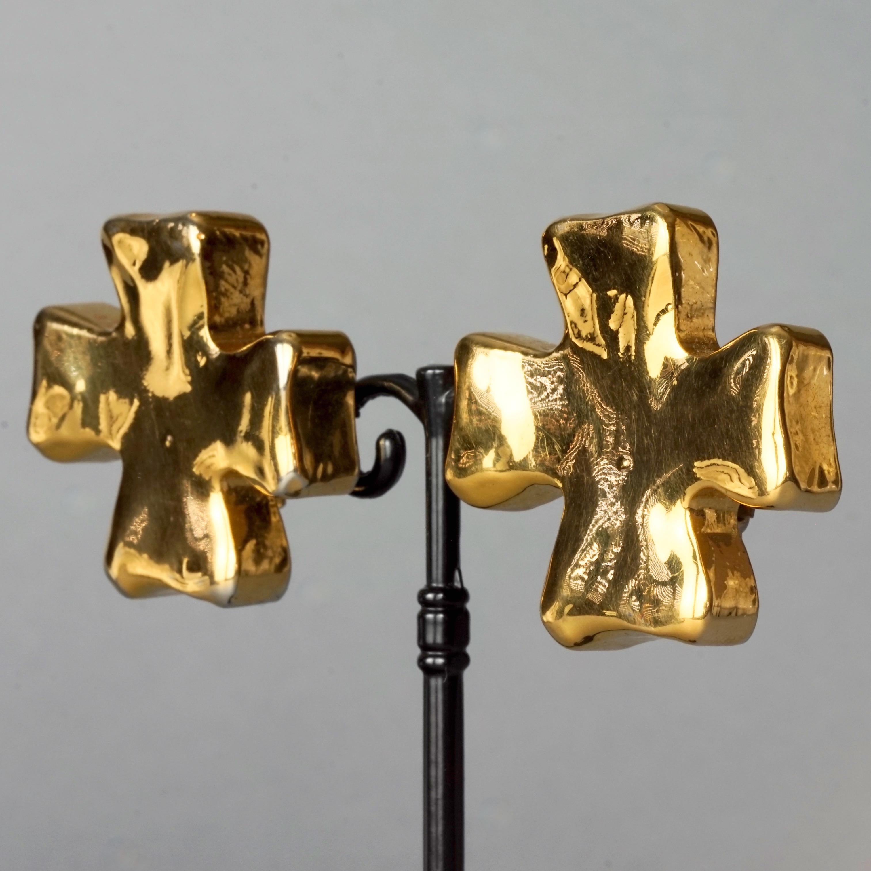 Vintage CHRISTIAN LACROIX Massive Cross Gold Earrings For Sale 3