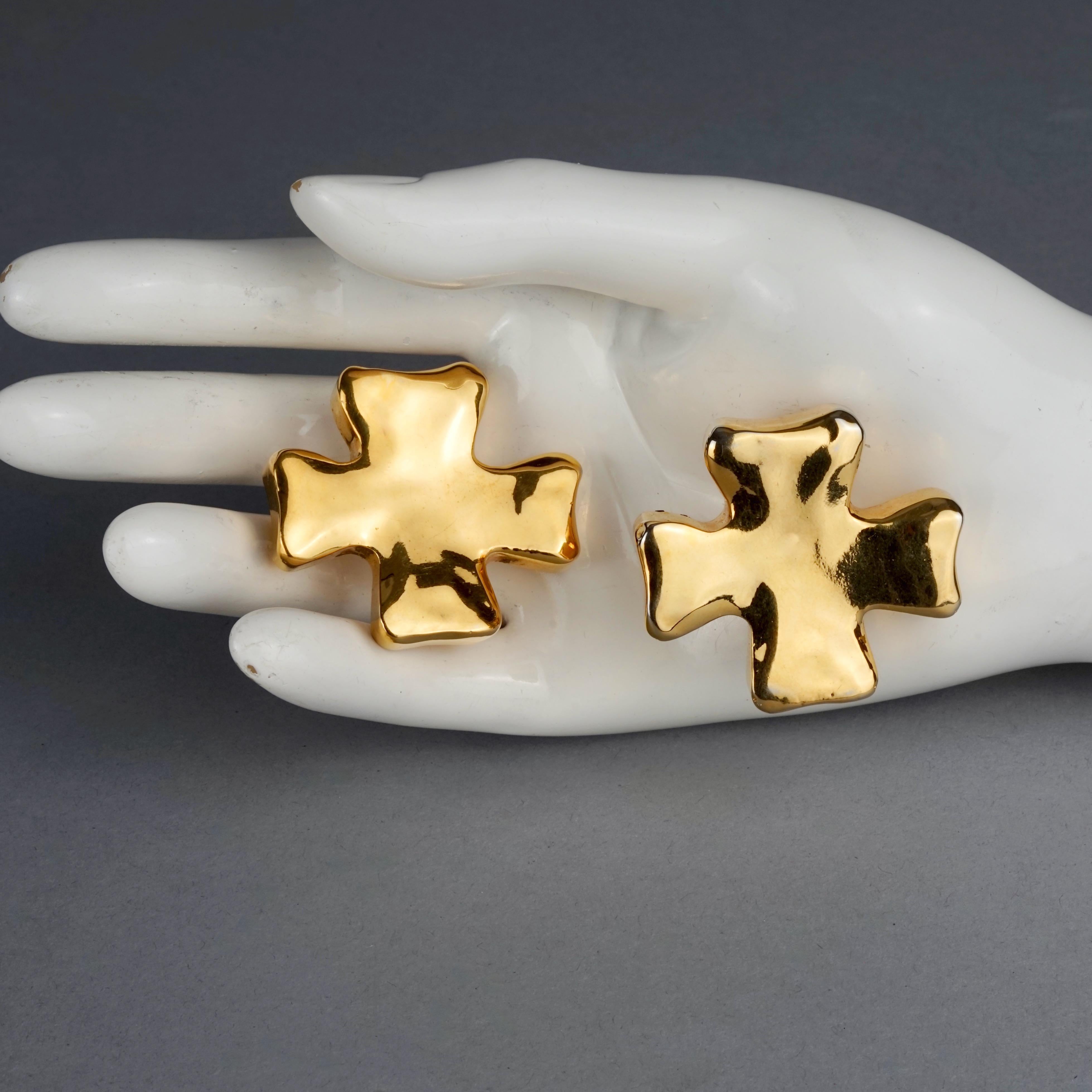 Vintage CHRISTIAN LACROIX Massive Cross Gold Earrings For Sale 5