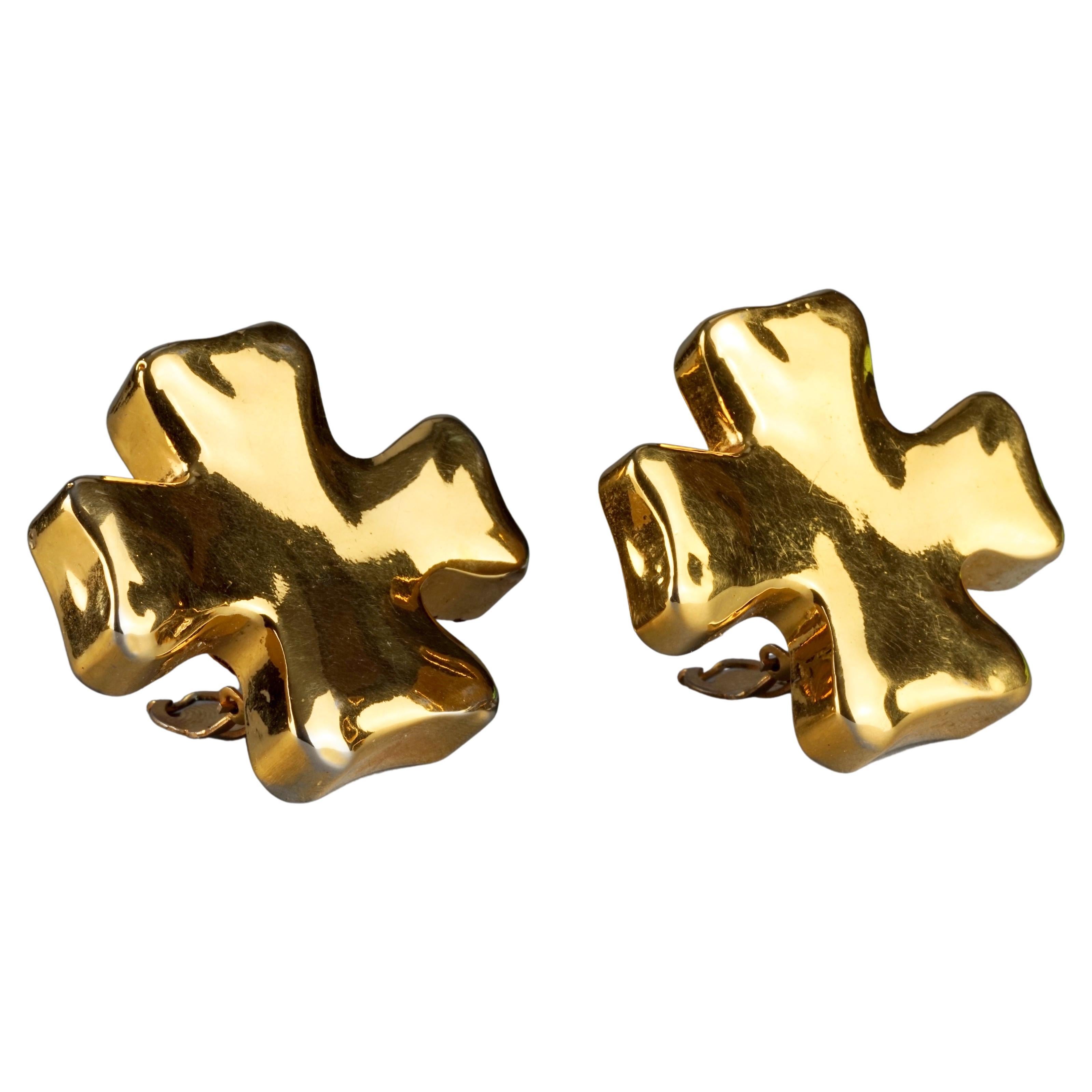 Vintage CHRISTIAN LACROIX Massive Cross Gold Earrings For Sale