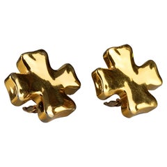 Vintage CHRISTIAN LACROIX Massive Cross Gold Earrings