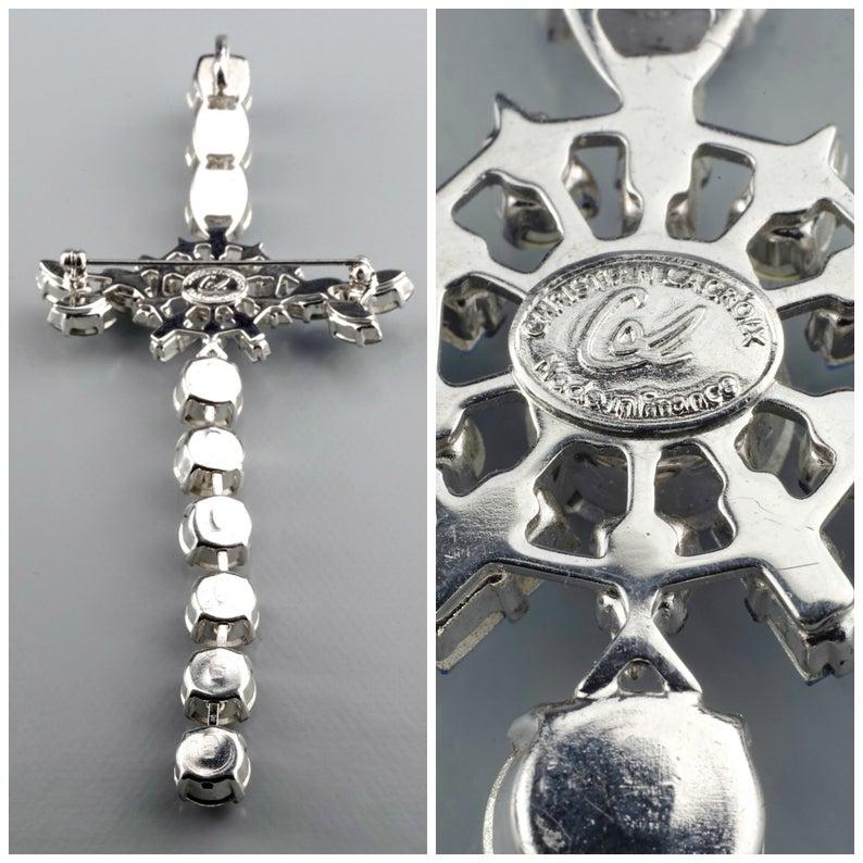 Vintage CHRISTIAN LACROIX Massive Rhinestone Cross Pendant Brooch 6