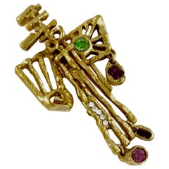 Vintage CHRISTIAN LACROIX Modernist Abstract Rhinestone Cross Brooch