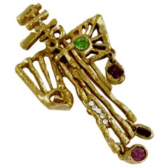 Vintage CHRISTIAN LACROIX Modernist Abstract Rhinestone Cross Brooch