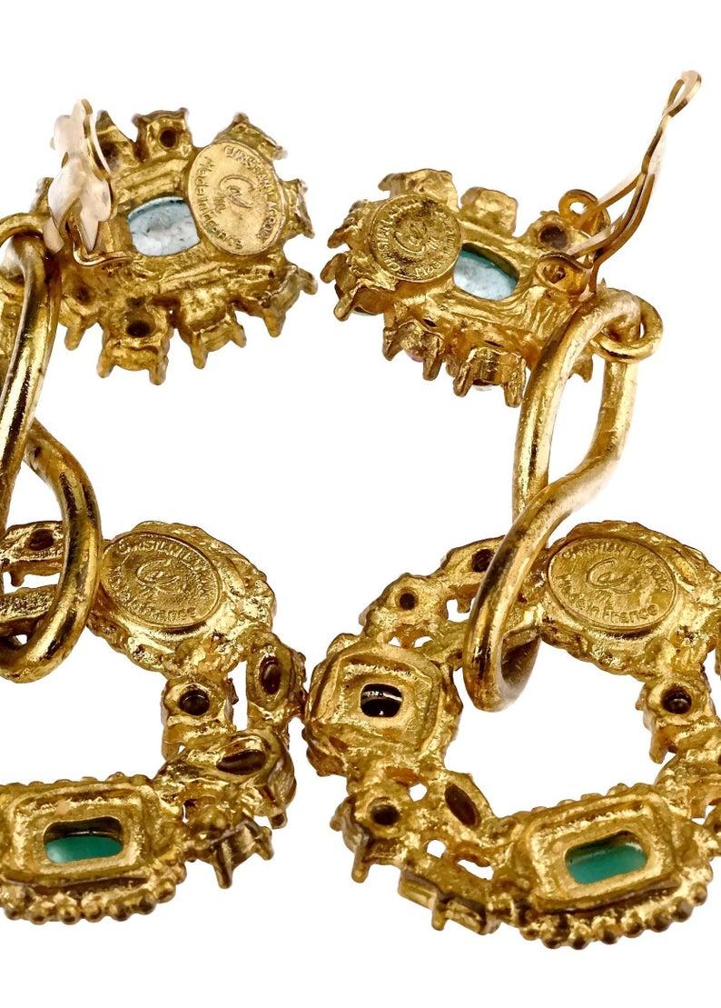 Vintage CHRISTIAN LACROIX Mogul Jeweled Twisted Hoop Drop Earrings 7