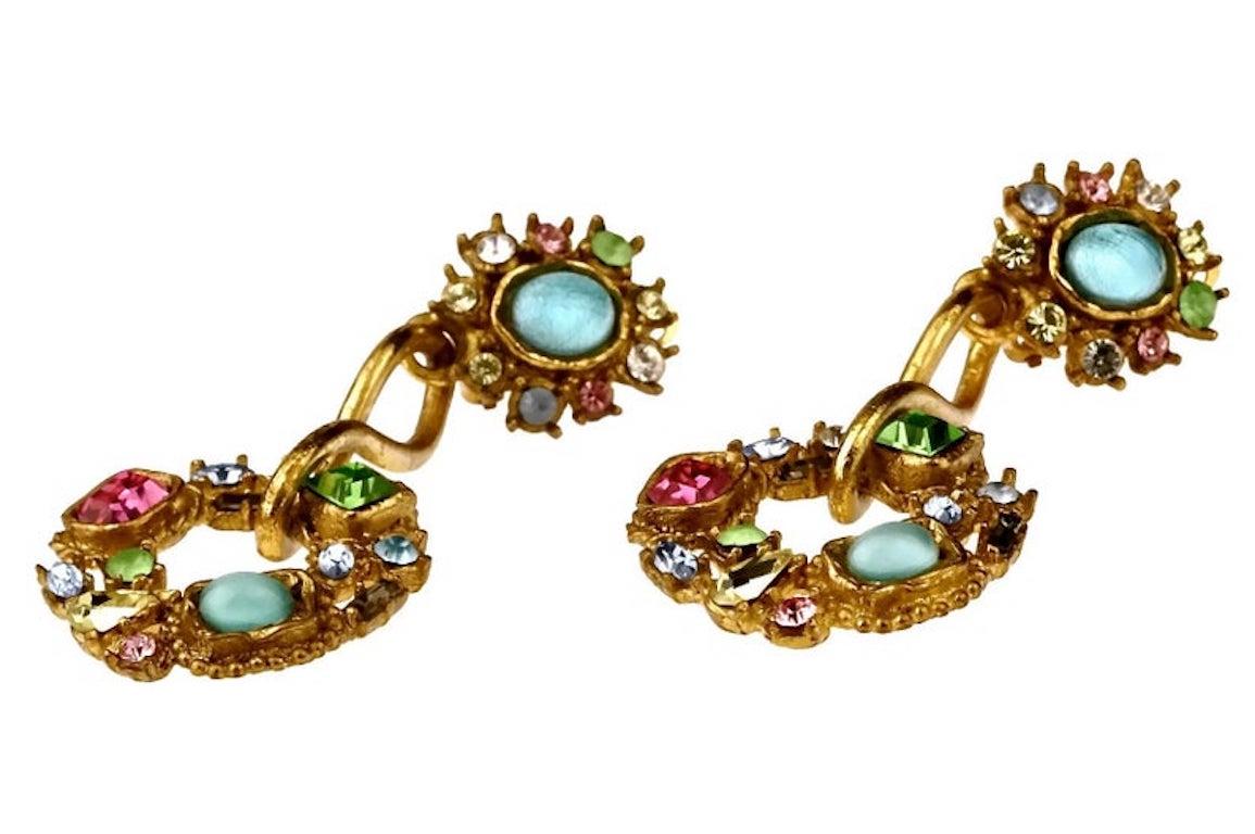 Vintage CHRISTIAN LACROIX Mogul Jeweled Twisted Hoop Drop Earrings In Excellent Condition In Kingersheim, Alsace