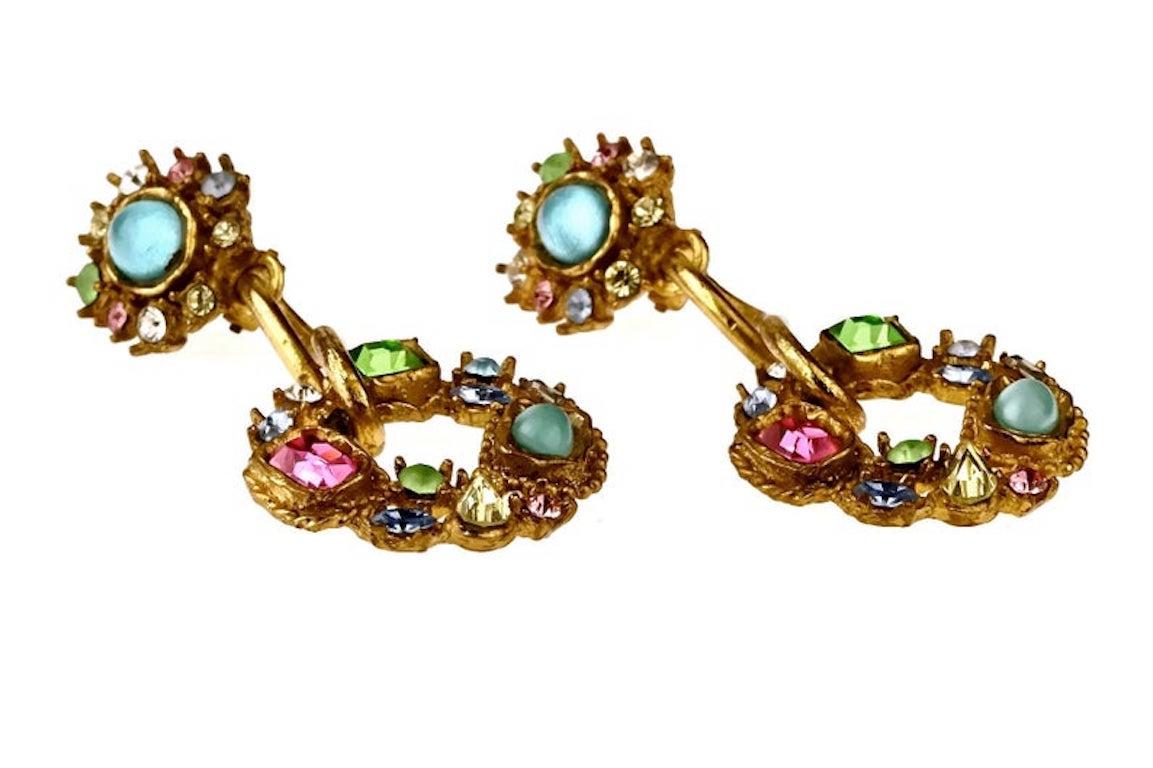 Women's Vintage CHRISTIAN LACROIX Mogul Jeweled Twisted Hoop Drop Earrings