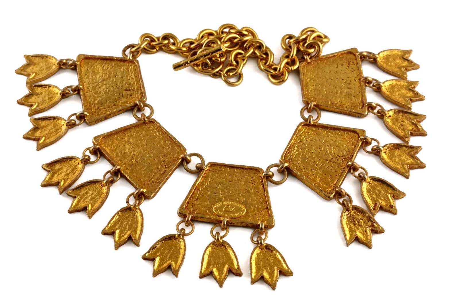 Vintage CHRISTIAN LACROIX Mogul Logo Plate Charms Collar Necklace 1