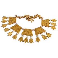 Vintage CHRISTIAN LACROIX Mogul Logo Plate Charms Collar Necklace