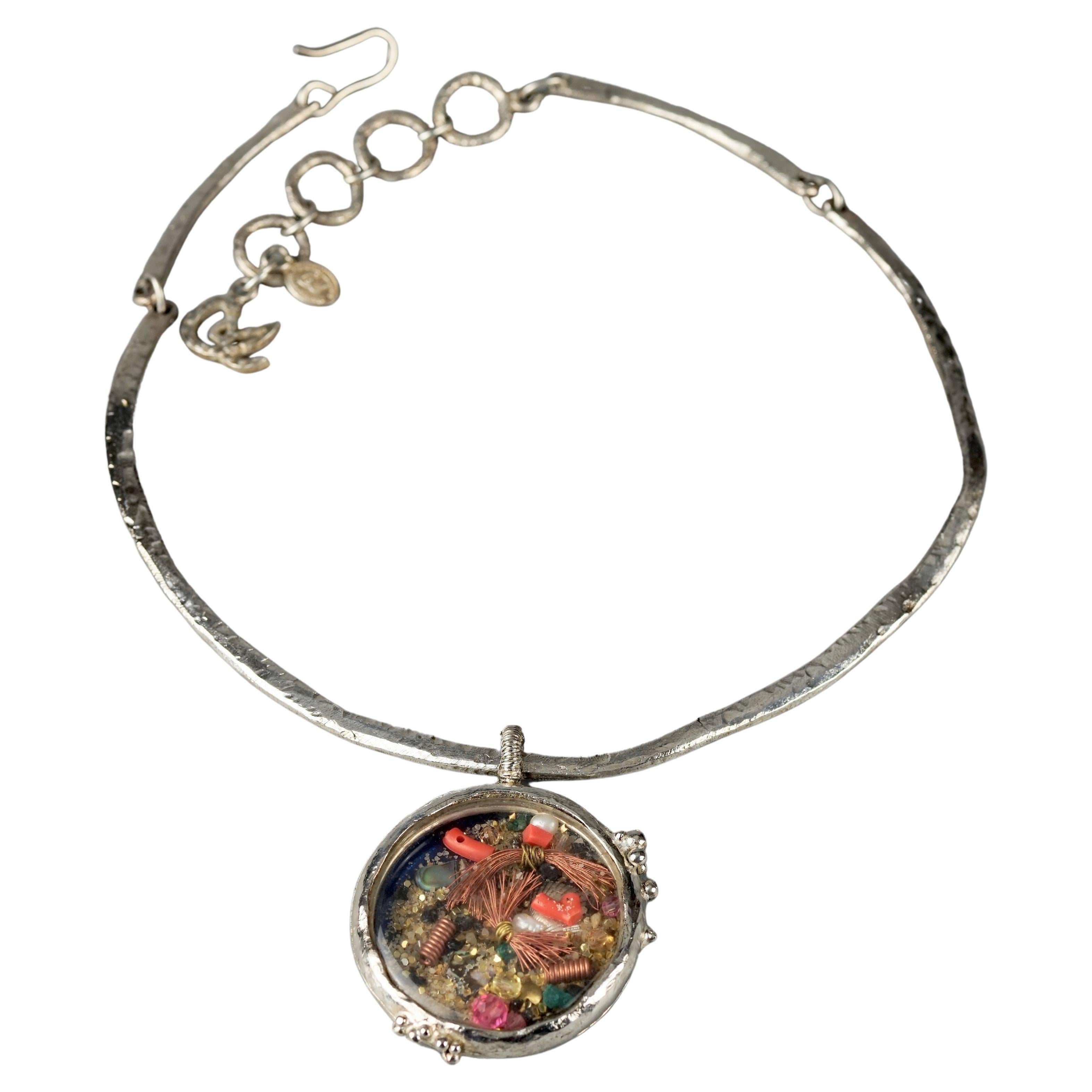 Vintage CHRISTIAN LACROIX Movable Nautical Charm Medallion Rigid Necklace For Sale