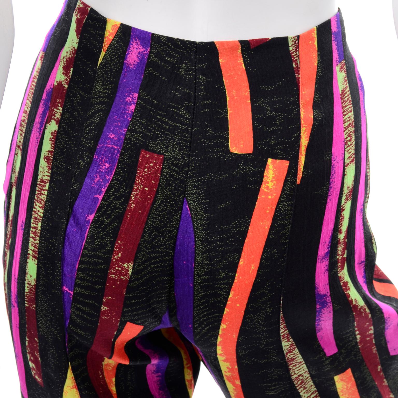 Vintage Christian Lacroix Multi Colored Abstract Neon Strips Print Silk Pants 4