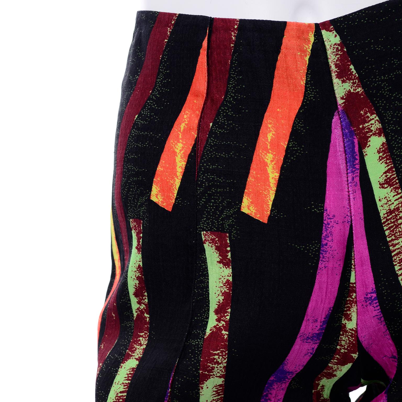 Vintage Christian Lacroix Multi Colored Abstract Neon Strips Print Silk Pants 1