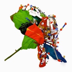 Vintage CHRISTIAN LACROIX Multi Colour Metallic Beaded Fabric Flower Brooch