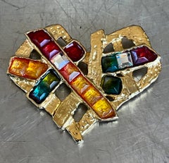 Vintage Christian Lacroix Multicolor Gem Heart Brooch