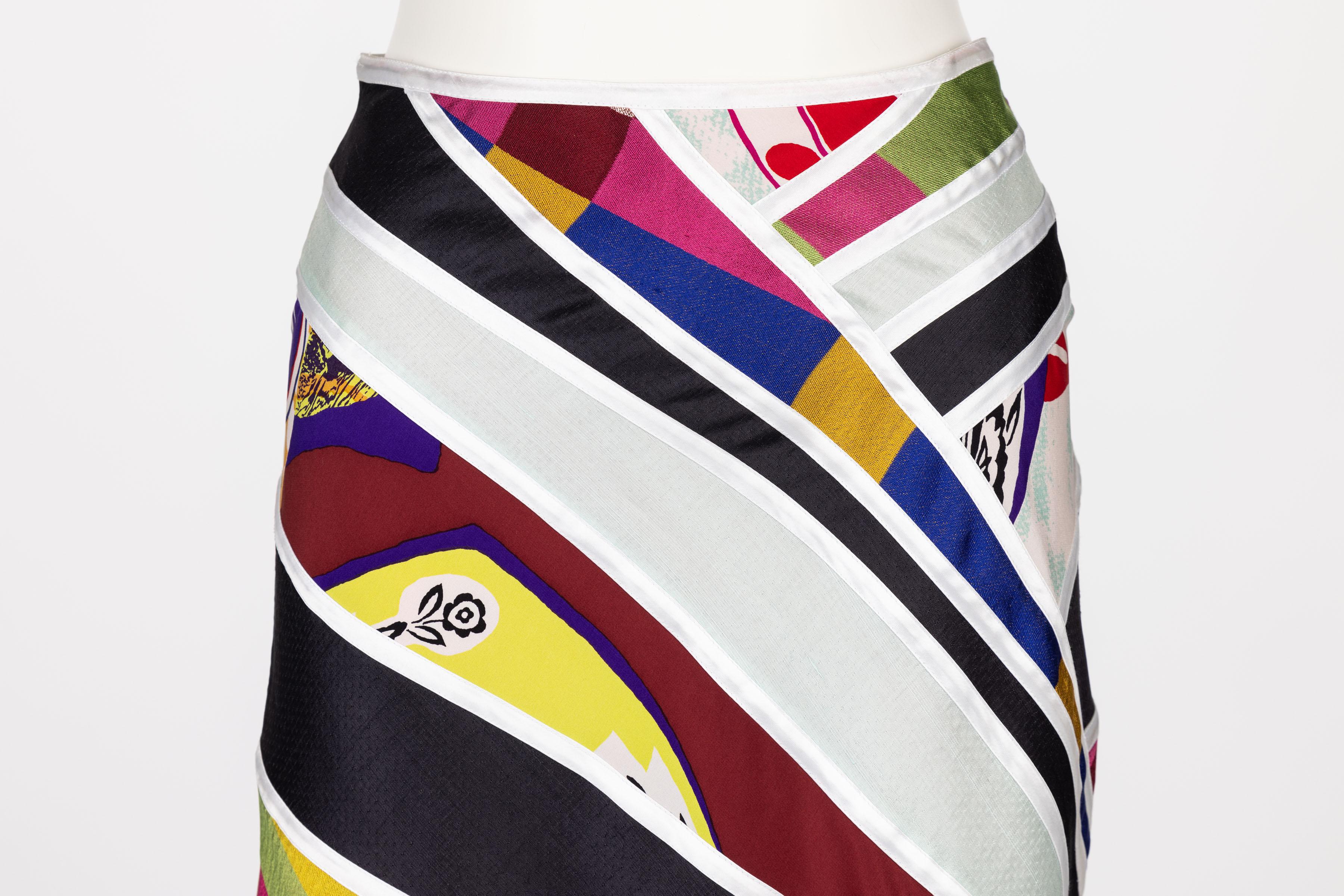 Vintage Christian Lacroix Multicolored Print Silk Maxi Skirt For Sale 6