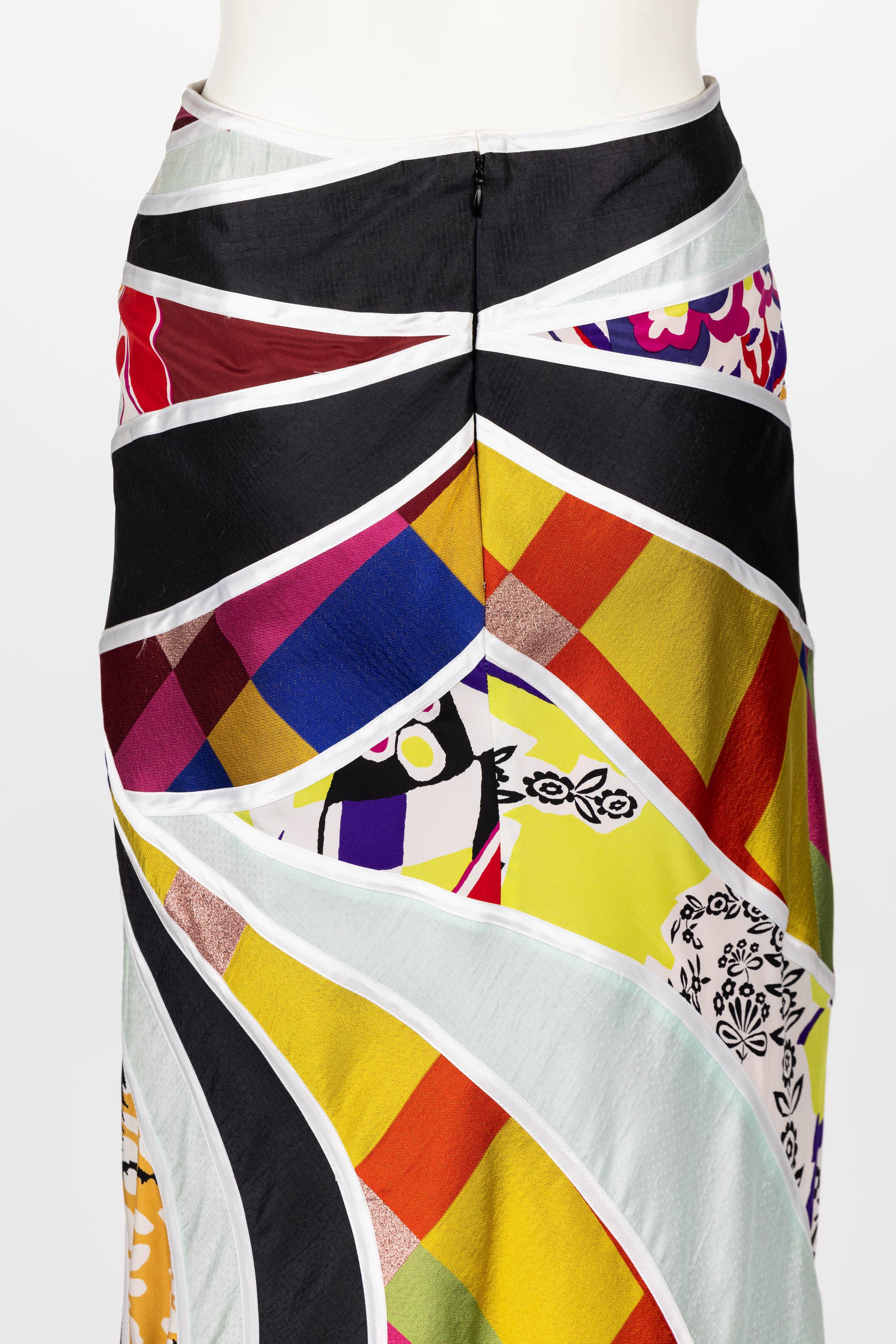 Vintage Christian Lacroix Multicolored Print Silk Maxi Skirt For Sale 7