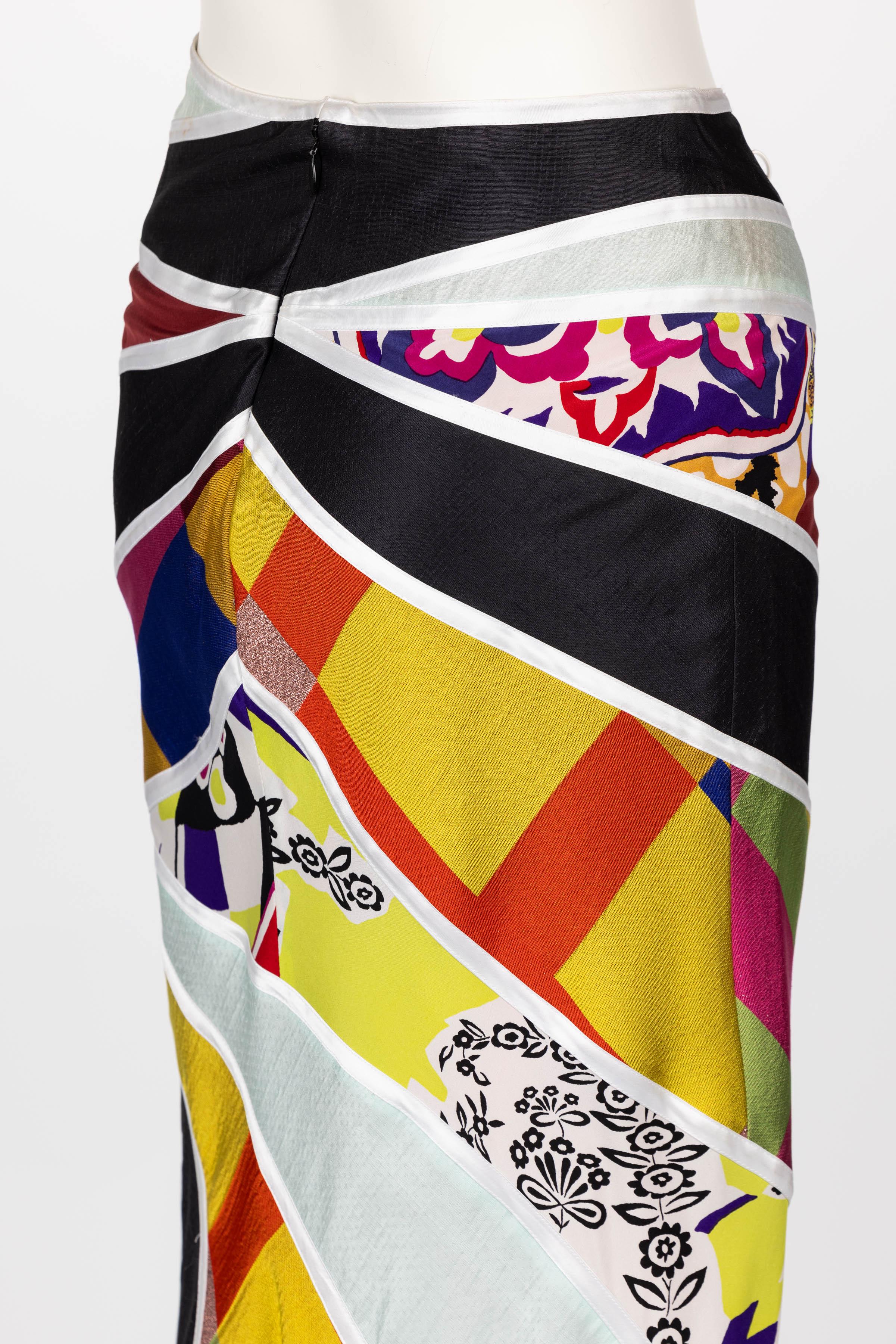 Vintage Christian Lacroix Multicolored Print Silk Maxi Skirt For Sale 9