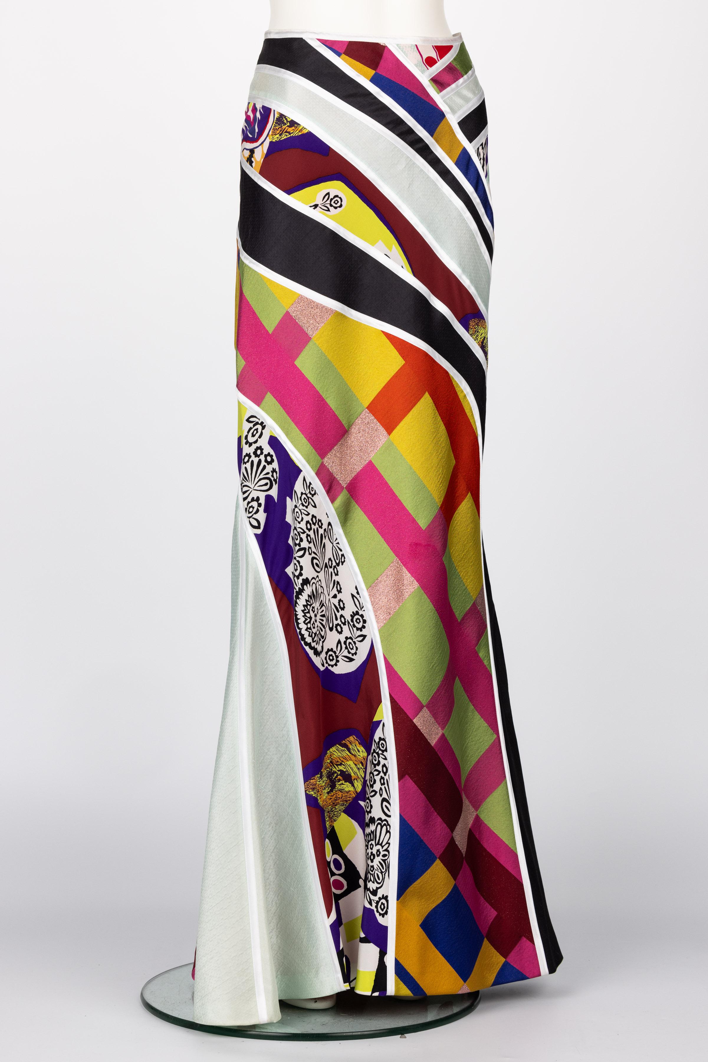 Vintage Christian Lacroix Multicolored Print Silk Maxi Skirt In Excellent Condition For Sale In Boca Raton, FL