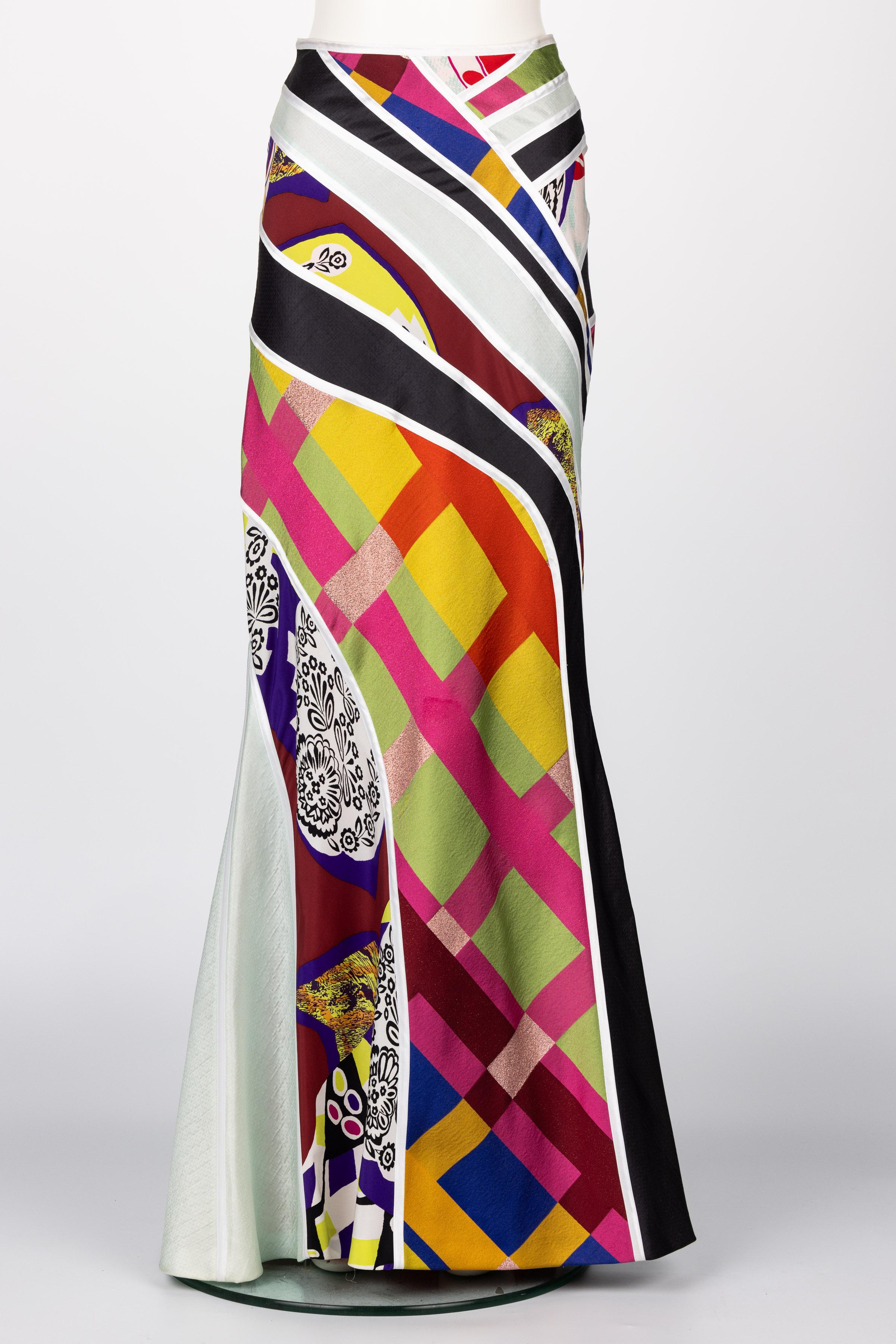 Women's Vintage Christian Lacroix Multicolored Print Silk Maxi Skirt For Sale