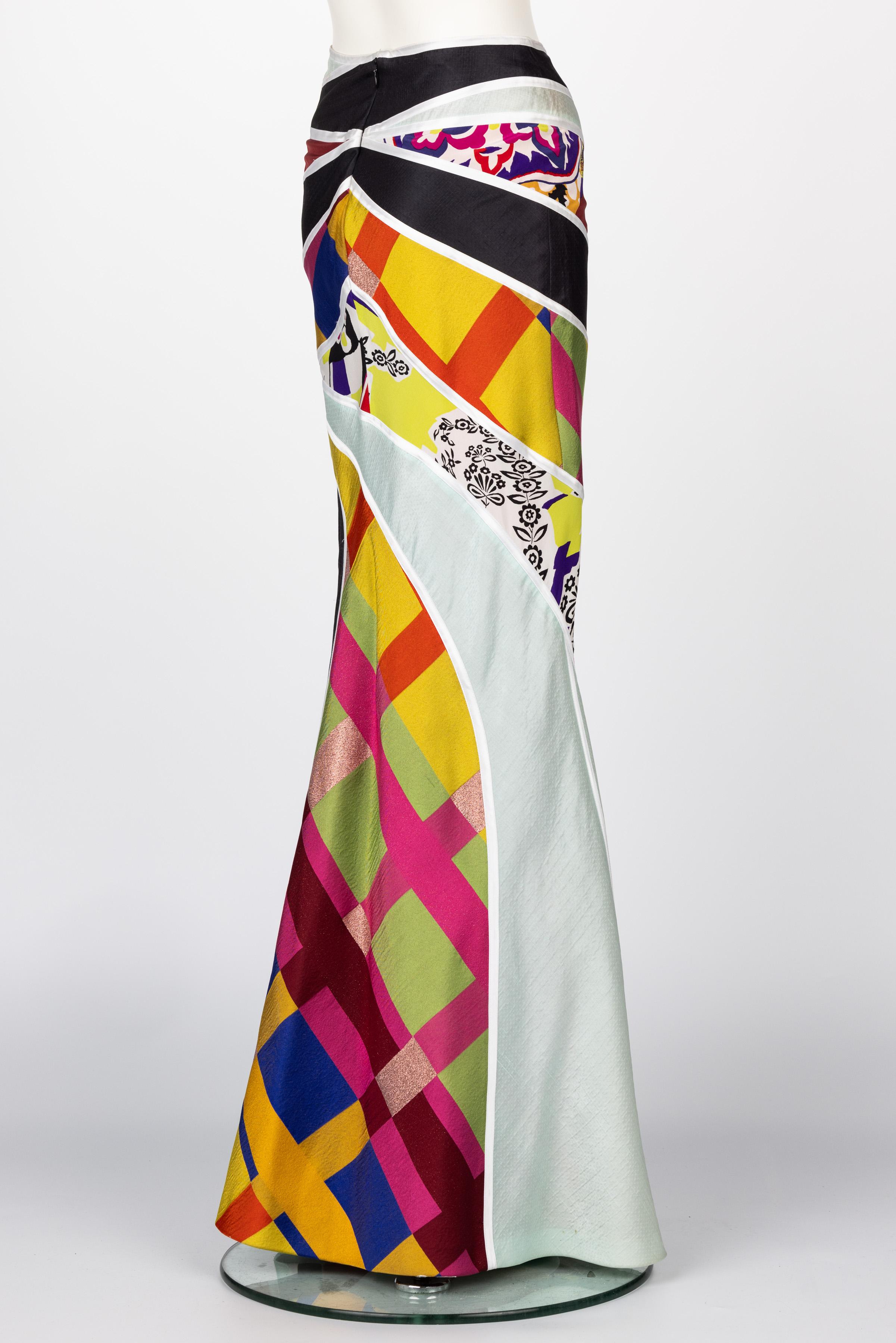 Vintage Christian Lacroix Multicolored Print Silk Maxi Skirt For Sale 1