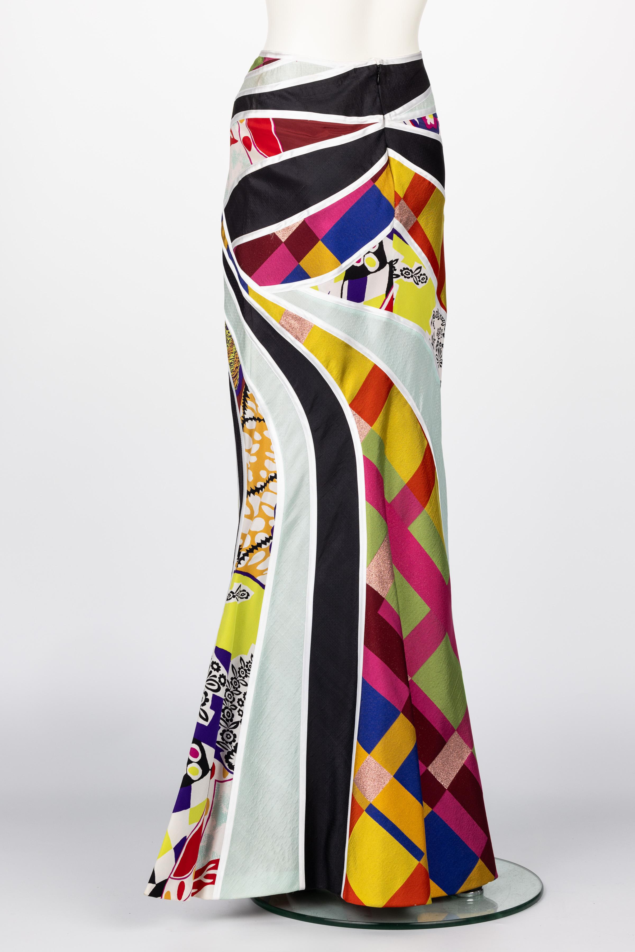 Vintage Christian Lacroix Multicolored Print Silk Maxi Skirt For Sale 2