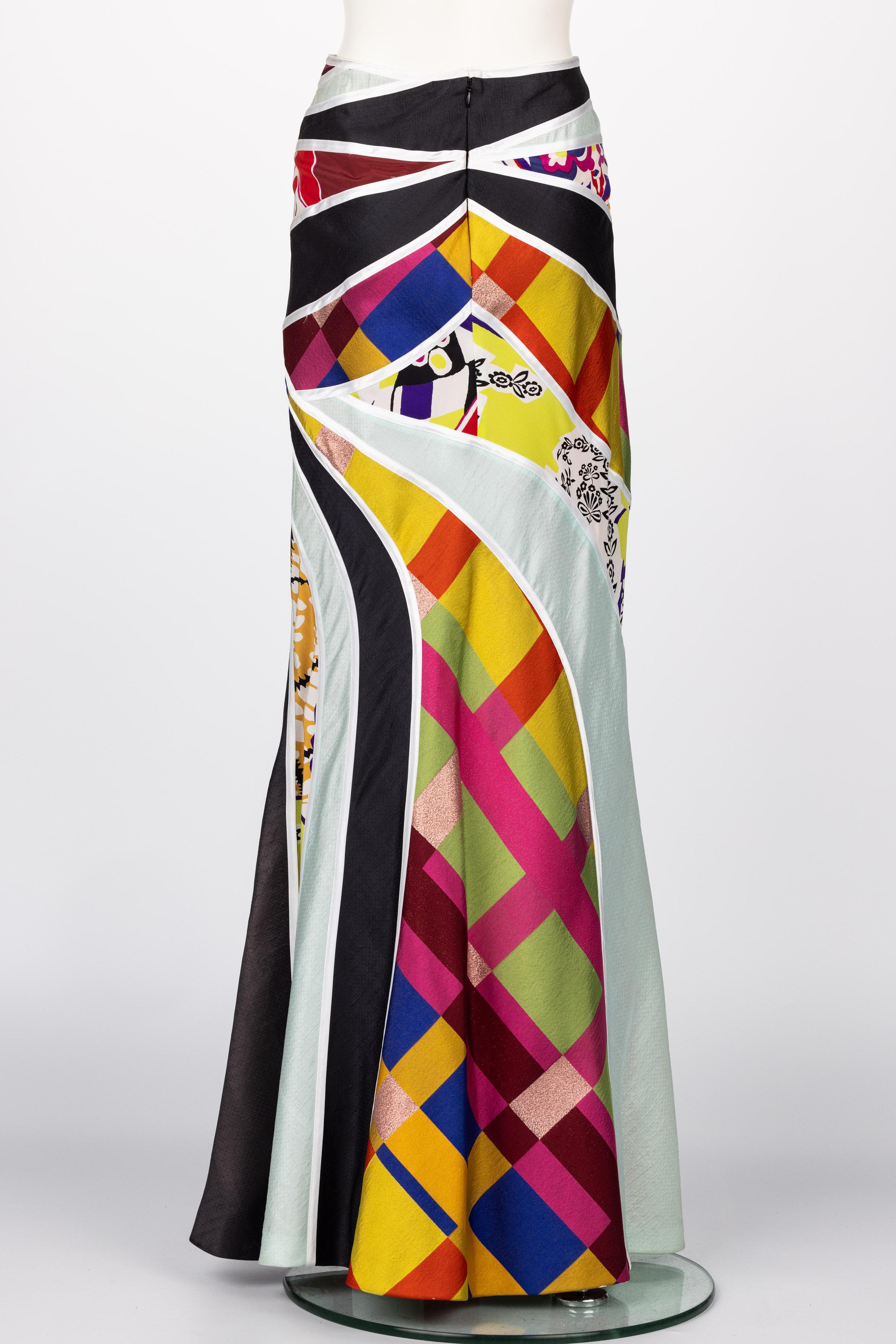 Vintage Christian Lacroix Multicolored Print Silk Maxi Skirt For Sale 3