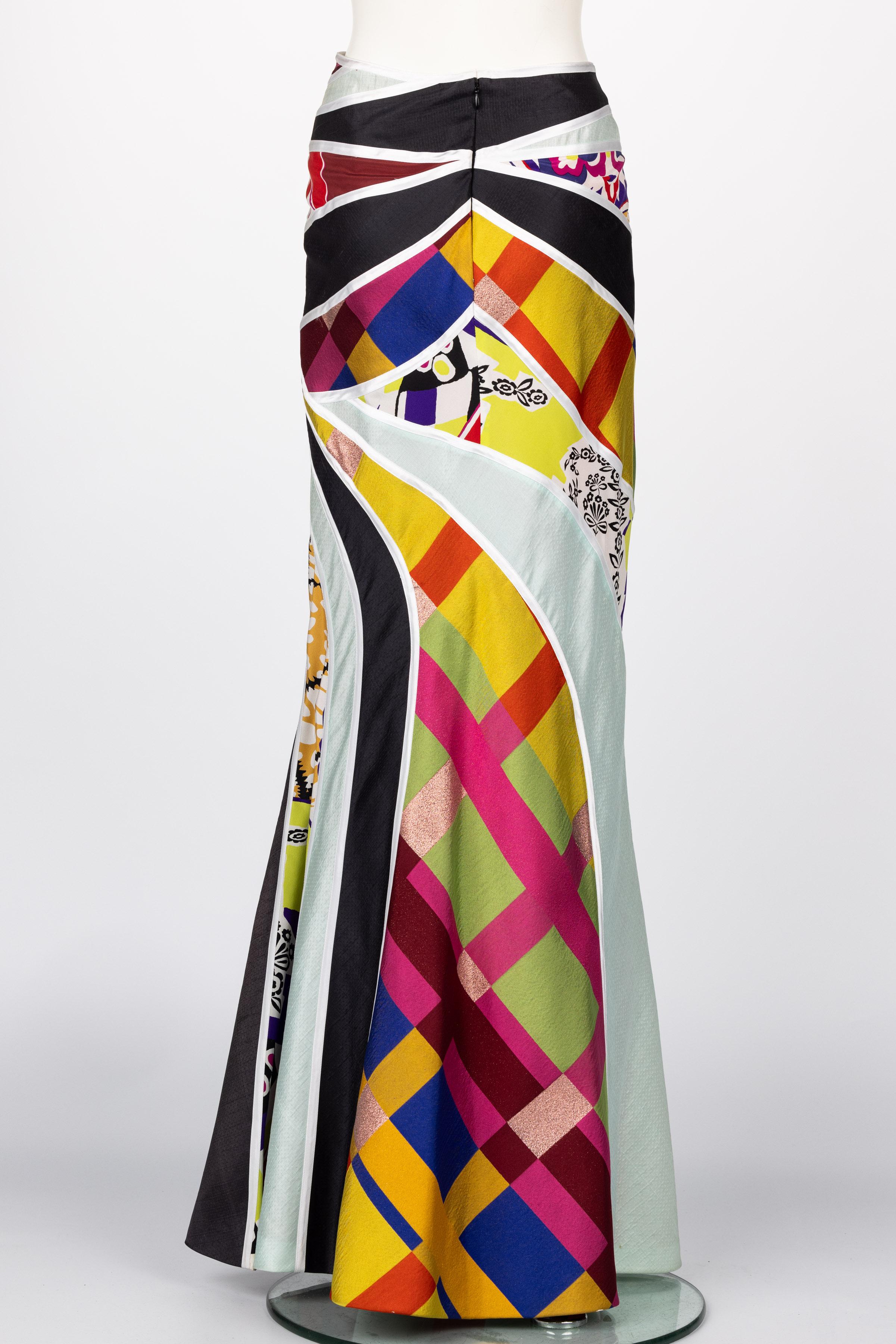 Vintage Christian Lacroix Multicolored Print Silk Maxi Skirt For Sale 4