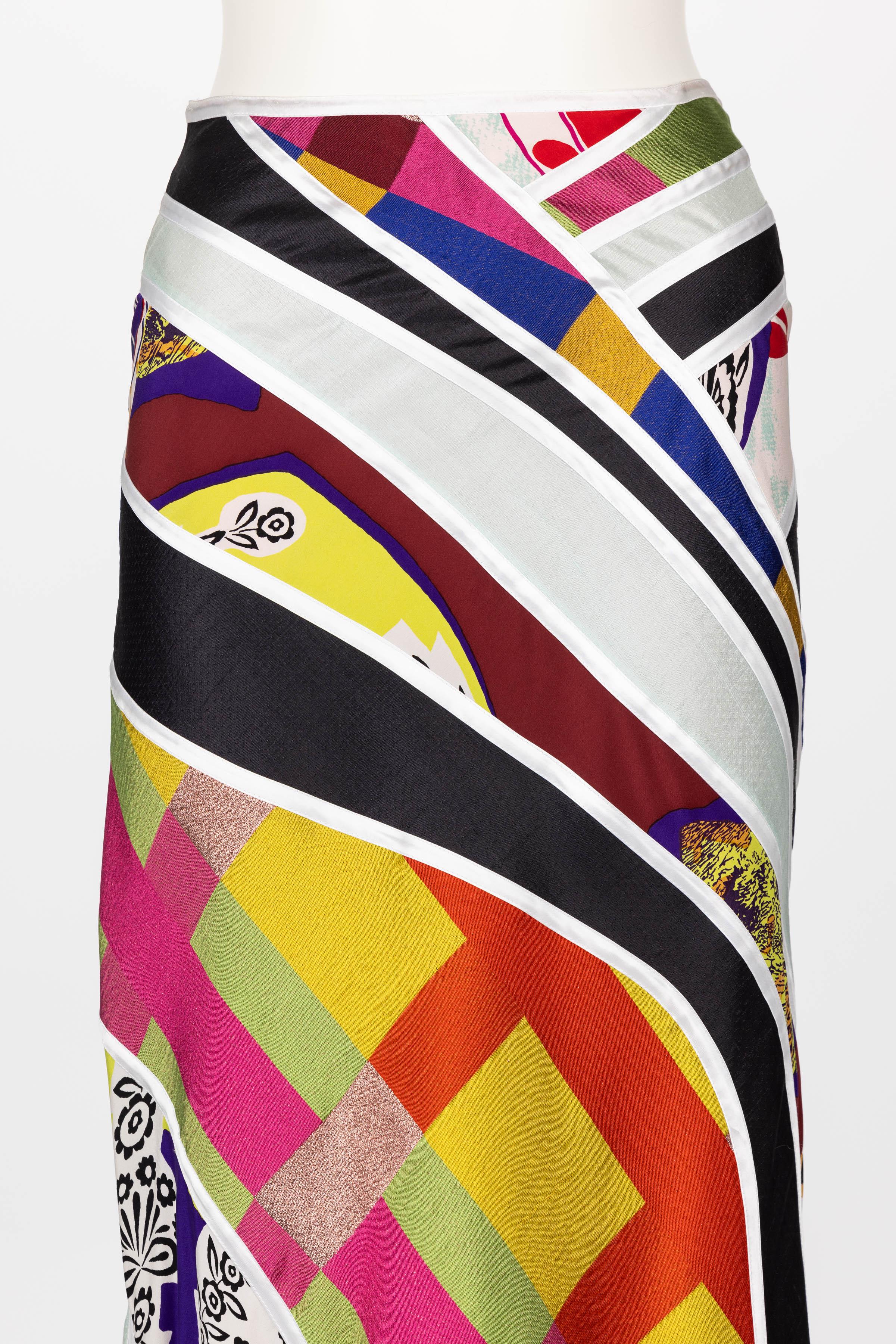 Vintage Christian Lacroix Multicolored Print Silk Maxi Skirt For Sale 5