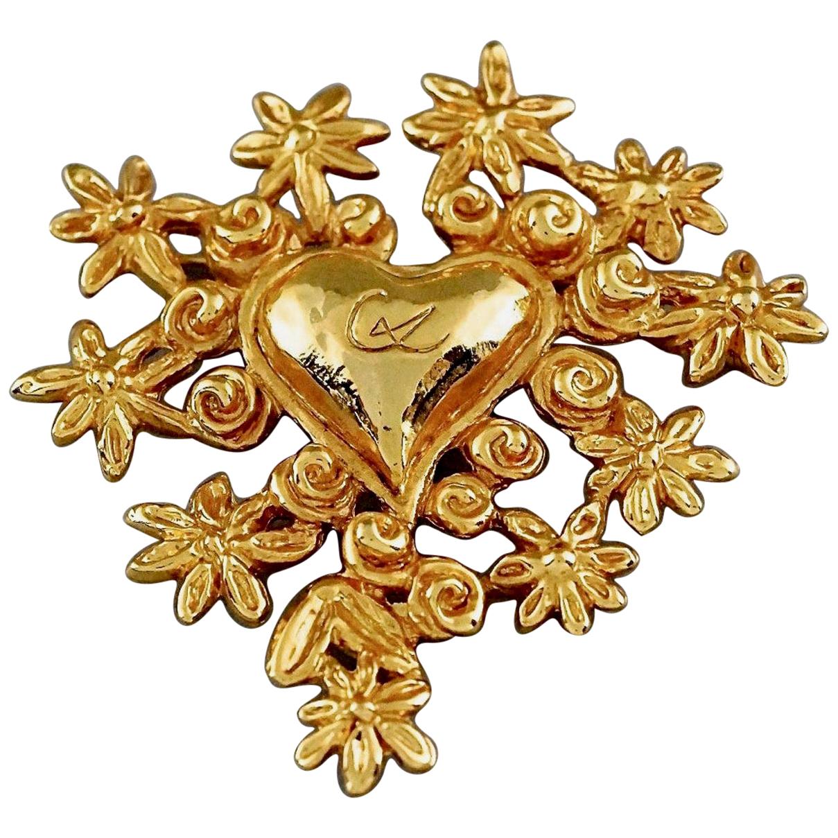Vintage CHRISTIAN LACROIX NOEL 1993 Logo Heart Flower Limited Edition Brooch