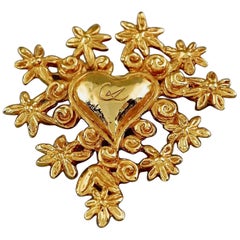 Vintage CHRISTIAN LACROIX NOEL 1993 Logo Heart Flower Limited Edition Brooch