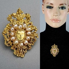 Vintage CHRISTIAN LACROIX NOEL 1998 Heart Lady Face Pearl Limited Edition Brooch