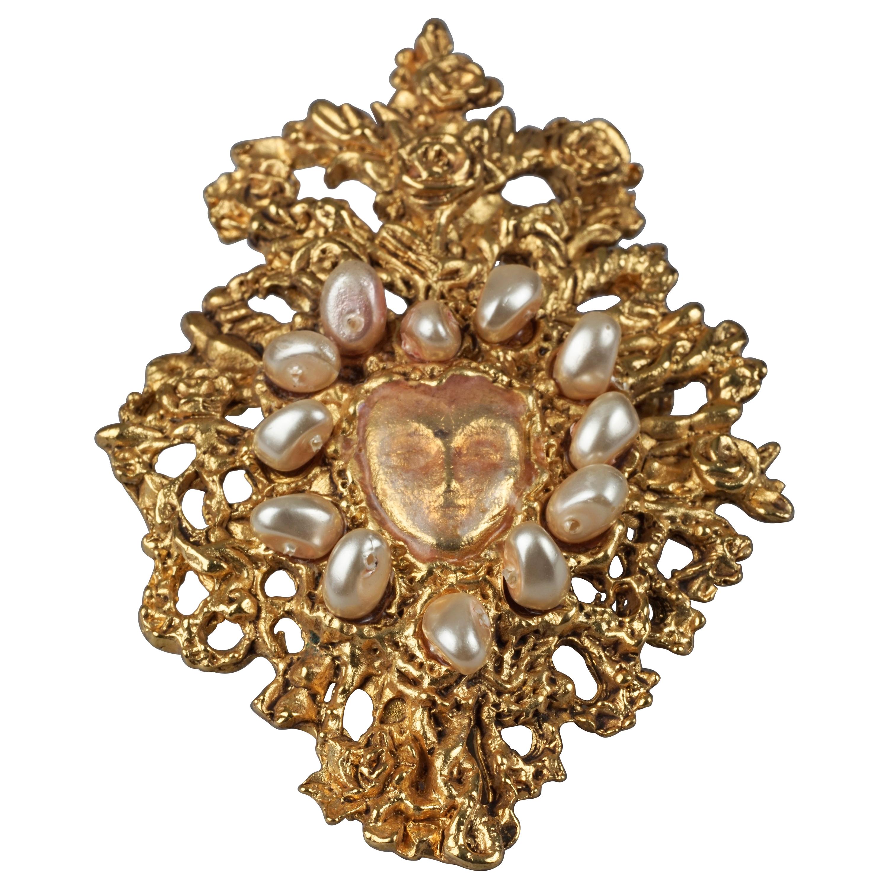 Vintage CHRISTIAN LACROIX NOEL 1998 Lady Face Pearl Limited Edition Heart  Brooch at 1stDibs
