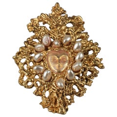 Vintage CHRISTIAN LACROIX NOEL 1998 Lady Face Pearl Limited Edition Heart Brooch