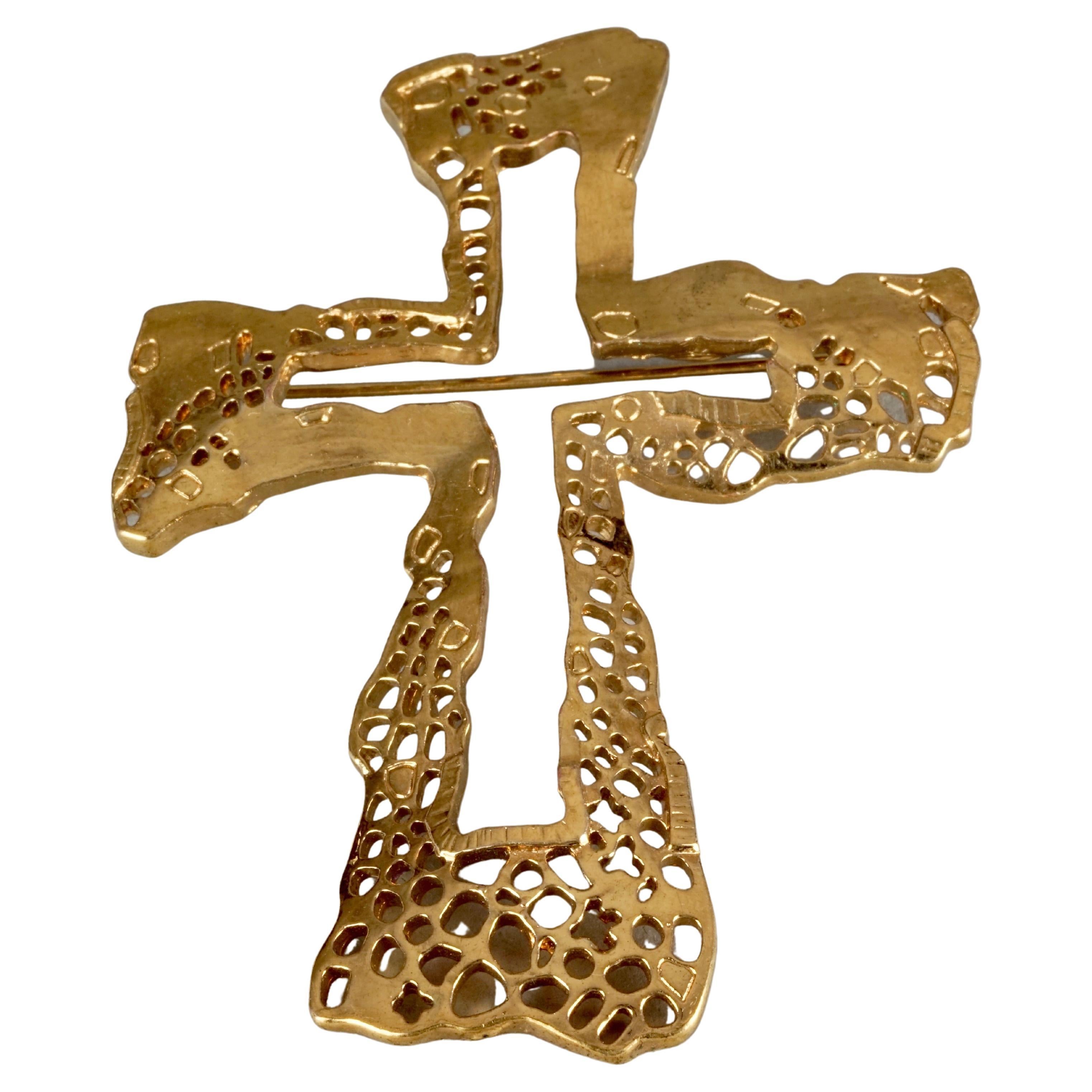 Vintage CHRISTIAN LACROIX Openwork Cross Brooch For Sale