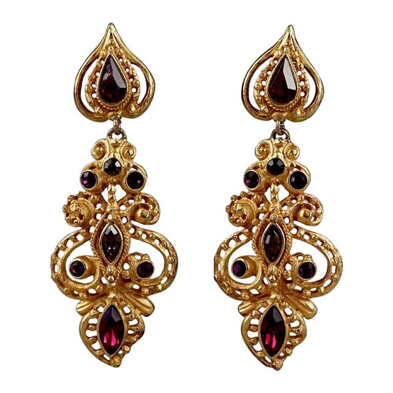 Vintage CHRISTIAN LACROIX Opulent Baroque Dangling Earrings at 1stDibs