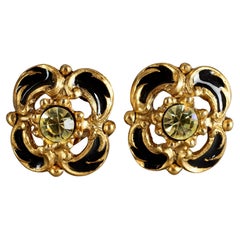 Vintage CHRISTIAN LACROIX Opulent Baroque Enamel Jonquil Rhinestones Earrings