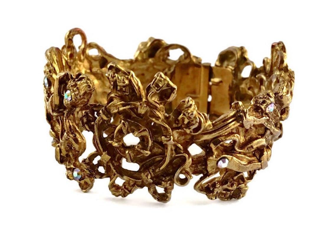 Women's Vintage CHRISTIAN LACROIX Opulent Baroque Rhinestone Cuff Bracelet