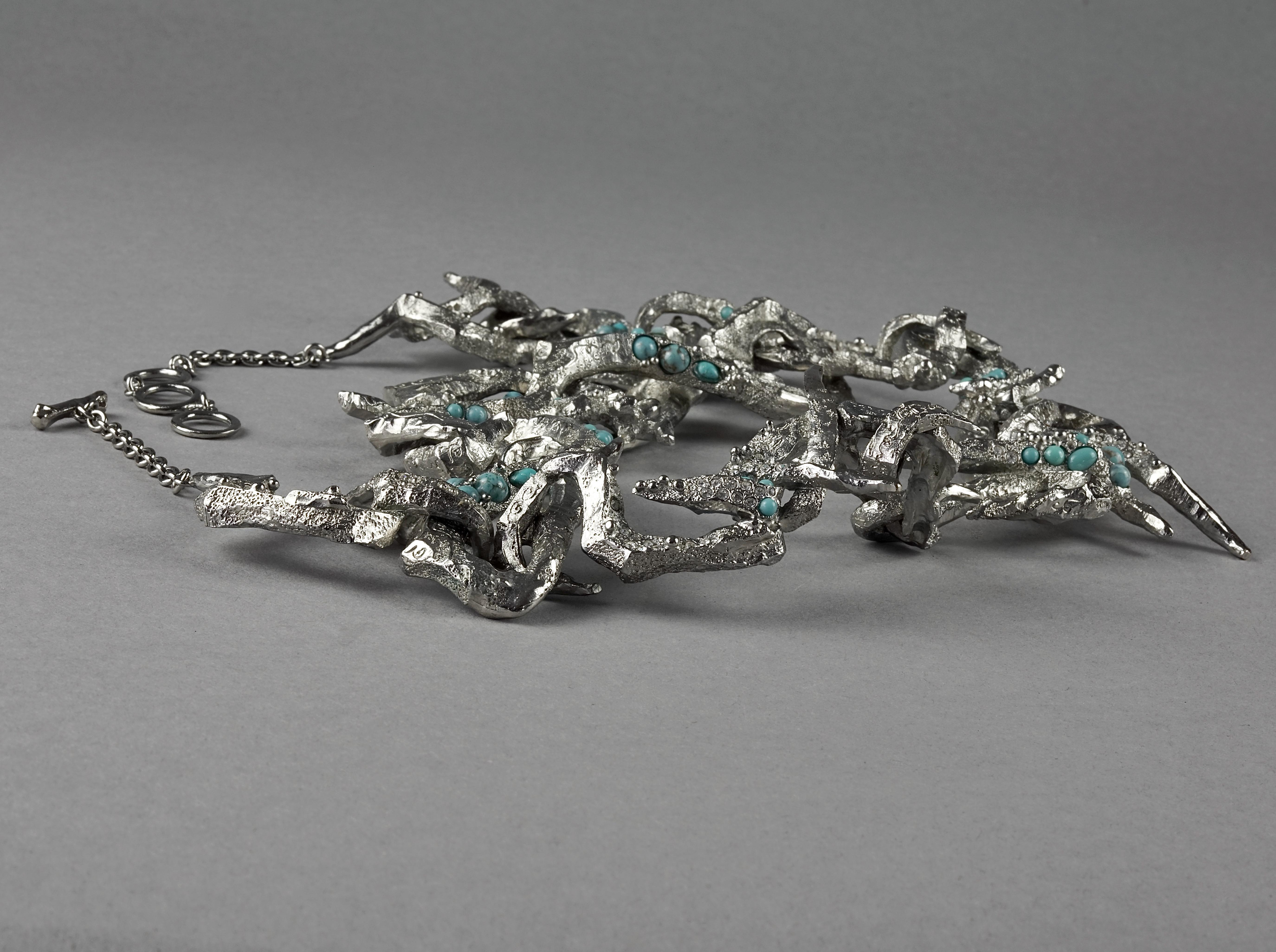 Vintage CHRISTIAN LACROIX Opulent Rigid Turquoise Stone Choker Necklace For Sale 1